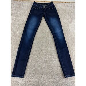 Revolt Womens Low Rise Skinny Jeans Dark Wash Whiskered Stretch 5 Y2K Streetwear